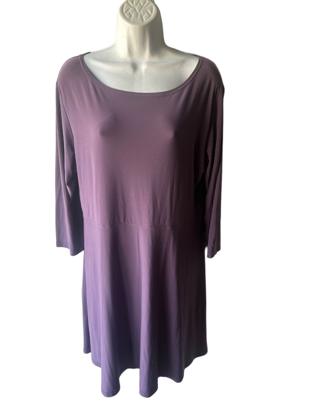 Sympli Purple Matte Jersey Scoop Neck 3/4 Sleeve Lagenlook Dress Size 16